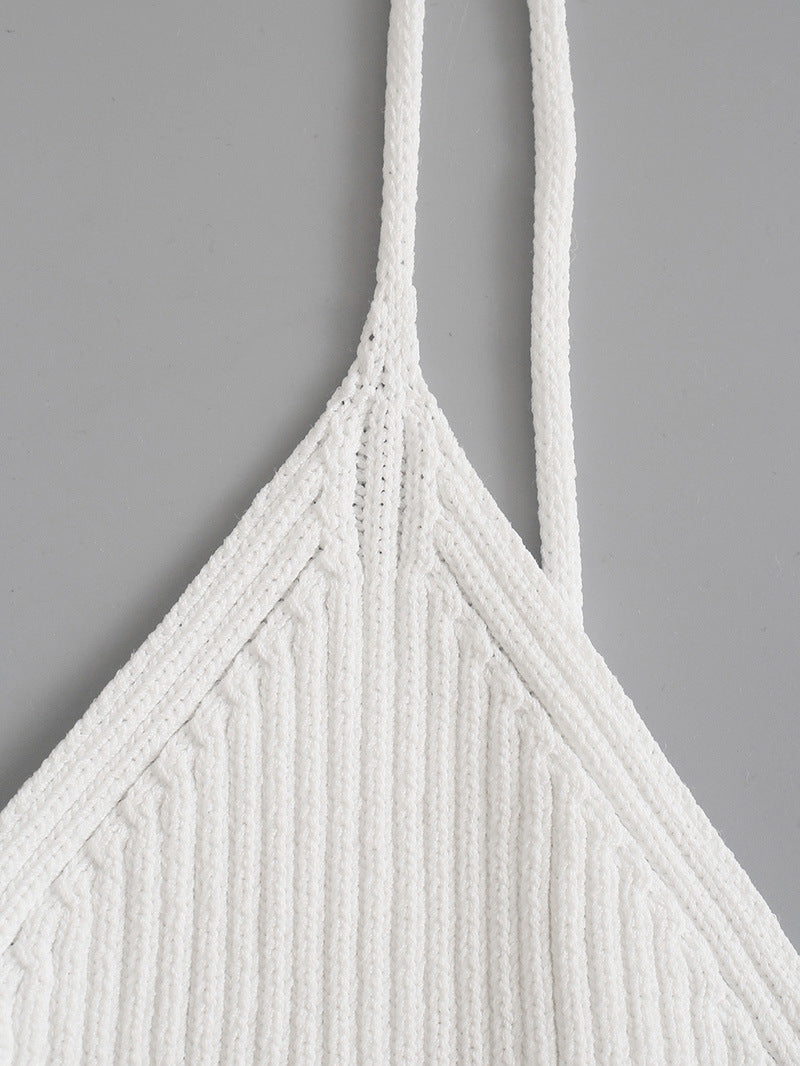 V-neck Ribbed Knit Cropped Suspender Top
