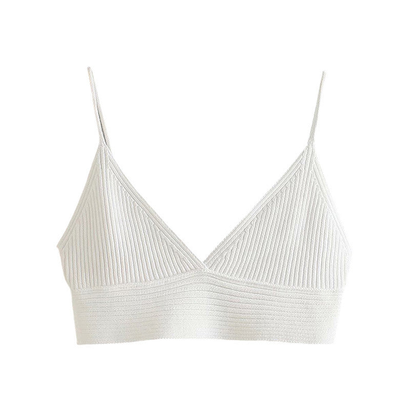 V-neck Ribbed Knit Cropped Suspender Top