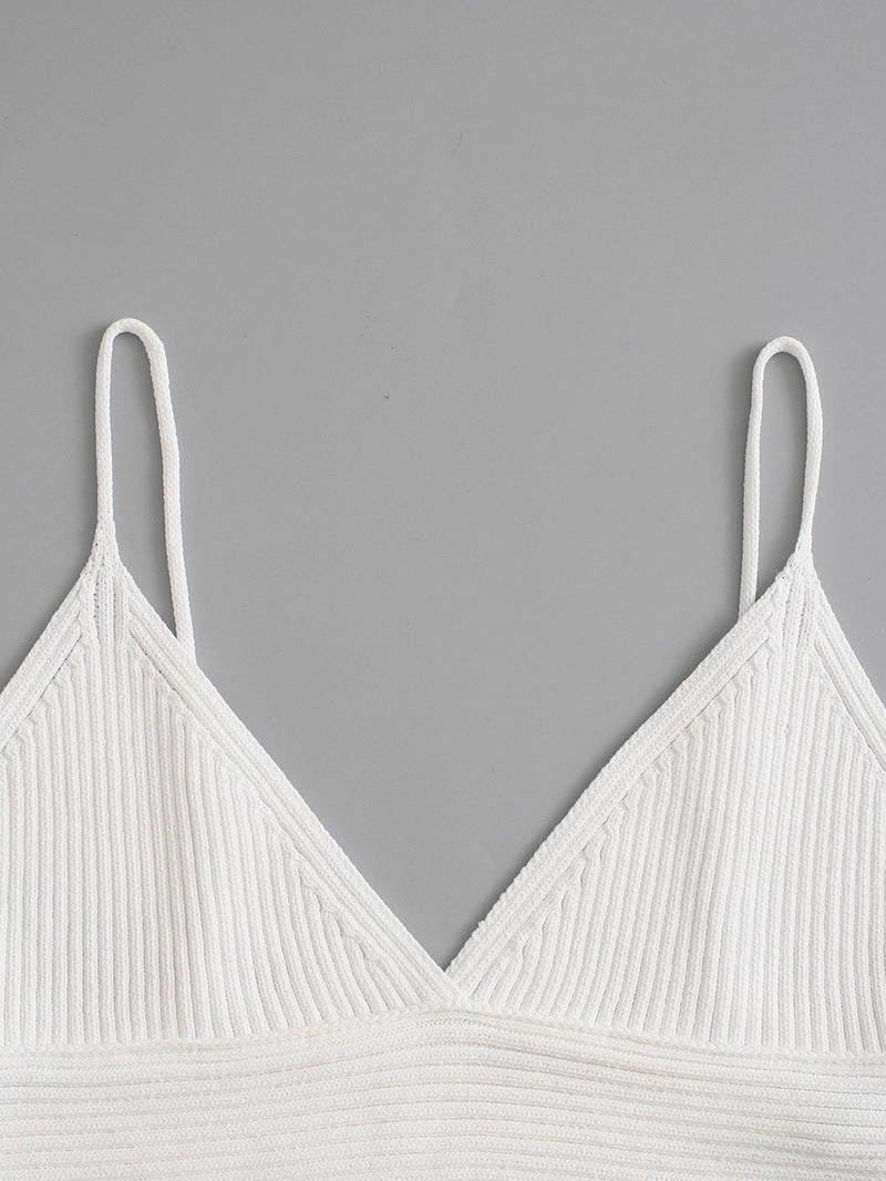 V-neck Ribbed Knit Cropped Suspender Top