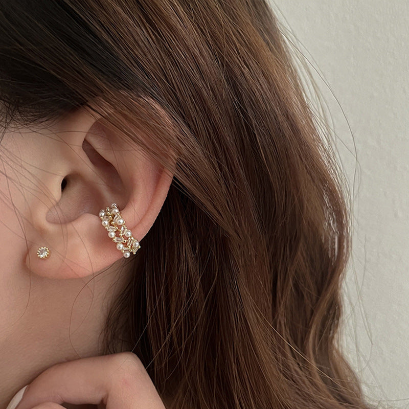 Silver Multi-layer Pearl No Piercing Ear Cuff