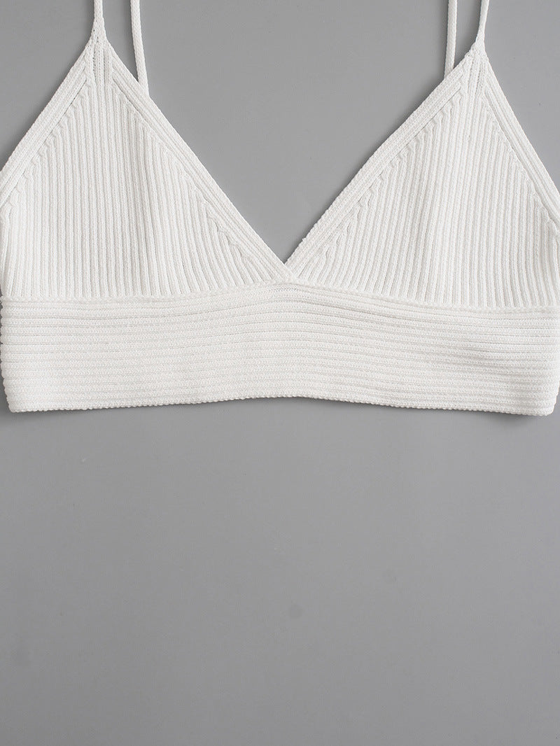 V-neck Ribbed Knit Cropped Suspender Top