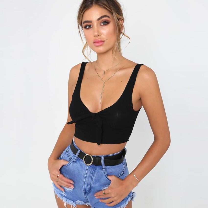 COOL RIBBED BOW CROP TOP